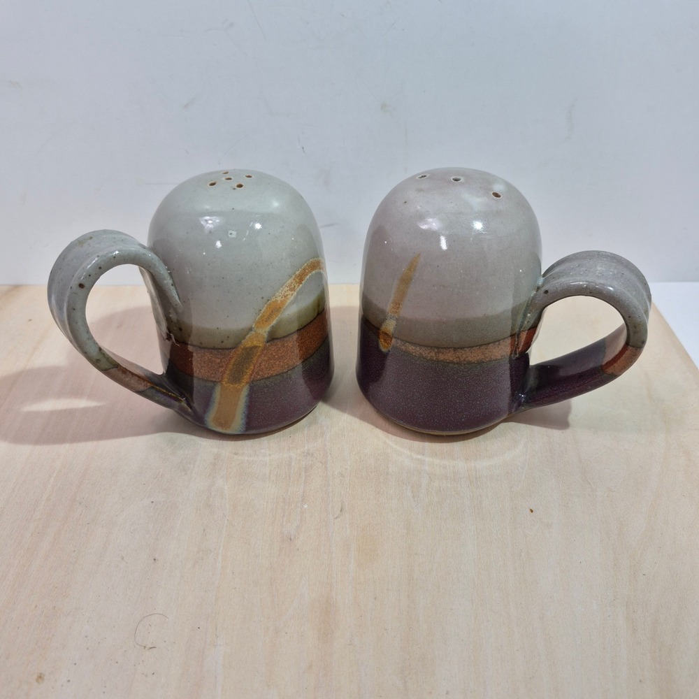 Studio Pottery Salt and Pepper Shakers Handcrafted Stoneware Mug Style Set
